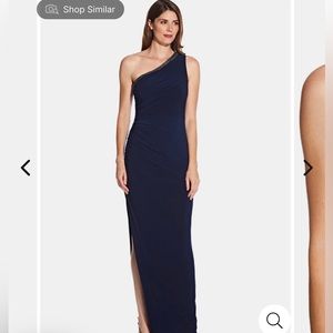 Adrianna Papell blue one shoulder gown with beaded detail. Worn once.